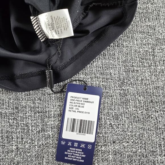 NWT Ocean Blues Women's One Piece Swimsuit Boyshorts Plus Size 3XL Blue Black - Picture 3 of 5